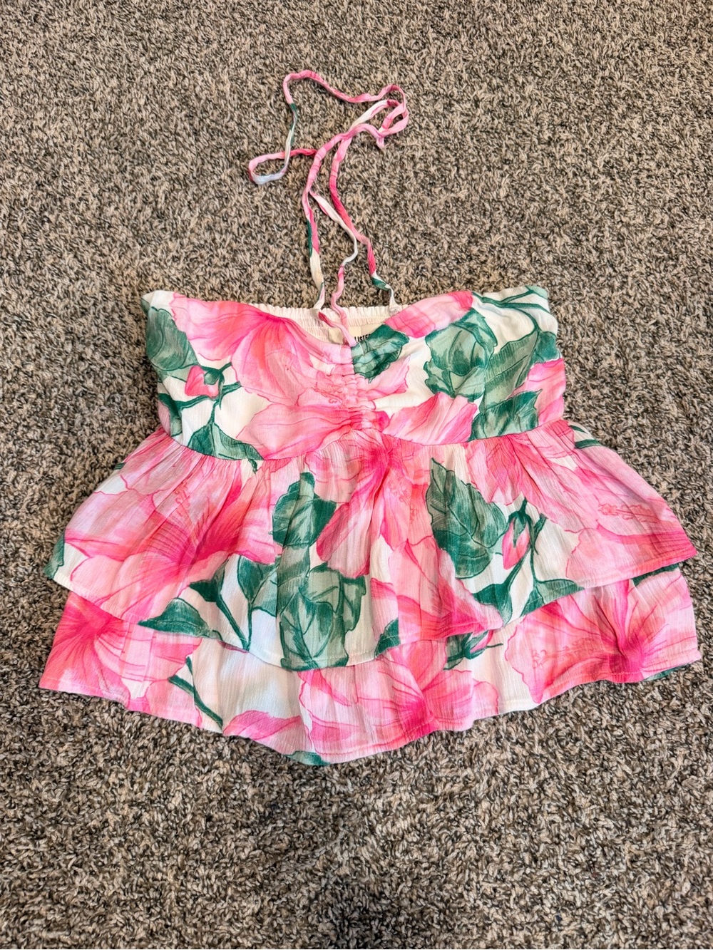 Hollister Pink Floral Strapless Ruffled Summer Top